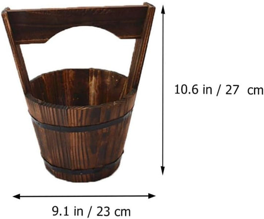 GANAZONO Wooden Bucket,Water Wishing Well Pail Vintage Style Primitive Planter Rustic Flower Planters Pots Container for Garden Home Plants