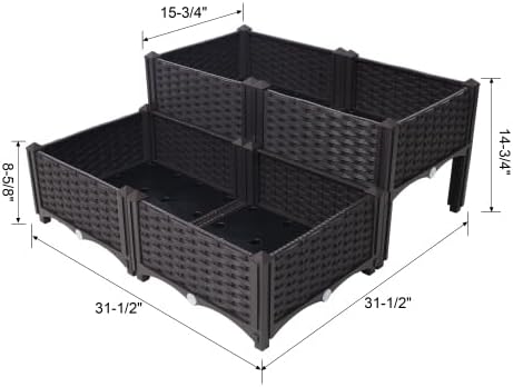 LuckyNote】4 Piece Raised Garden Bed with Legs, Self-Watering Planter Box Raised Bed to Grow Flowers, Herbs & Vegetables, Brown