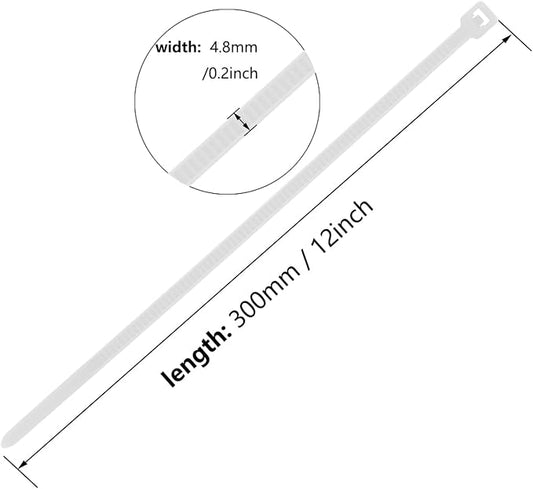 12 Inch Zip Ties Black 1000 PCS, 60 Lbs- Heavy Duty Tensile Strength, Nylon PA66 UV Resistant Cable Ties for Indoor and Outdoor Use - Ideal for object bundling and fastening