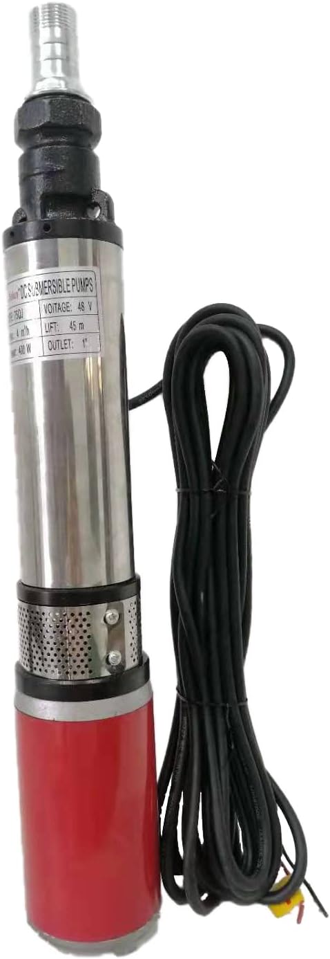 Deep Well Pump 3Inch Tube 24V DC Solar Submersible Well Pump Stainless Steel Water Pump for Well Submersible 1"Outlet Submersible Deep Water Pump 300W for Home Garden Pool Agricultural Irrigation