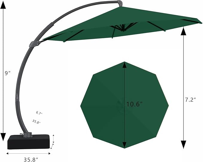 Outdoor Patio Umbrella with Sand Bag Included, 11 FT Deluxe Curvy Cantilever Umbrella Offset Hanging Umbrella with 360° Rotation for Market, Pool, Garden, Backyard, Deck