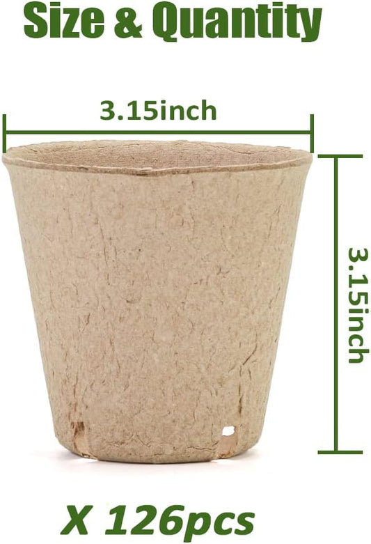 Peat Pot, 126 Packs 3.15 Inch Seed Starting Pots with Drainage Holes Round Nursery Pot, Biodegradable Round Plant Seed Starter Peat Pots Germination Seedling Trays
