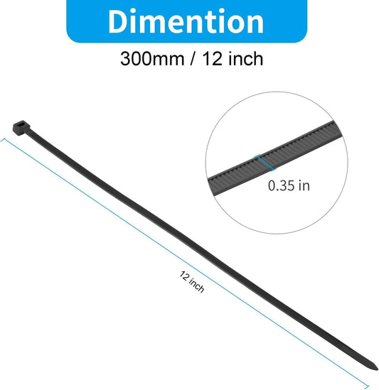 XINGO 12 Inch Black Large Zip Ties Heavy Duty 500 Pack, 200 LBS Ultra Strong Plastic Wire Ties, Large Cable Ties Extra Long Tie Wraps, Indoor and Outdoor UV Resistant