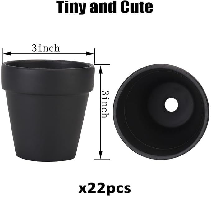 3 Inch Terracotta Pots - 22Pack Clay Flower Pots with Drainage Hole, Succulent Nursery Pot/Cactus Plant Pot. Great for Plants, Crafts, Wedding Favorn, DIY Production (Black)