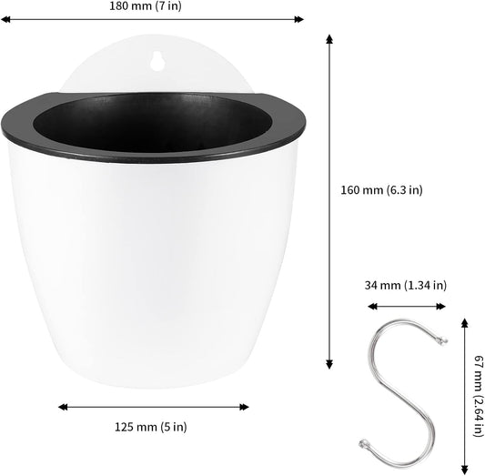 JAPCHET 8 Pack 7 Inch Self Watering Hanging Planters, Wall Hanging Plastic Planter Pot with 8 Hooks, Lazy Flower Pots for Indoor Outdoor Window Wall Plants, White