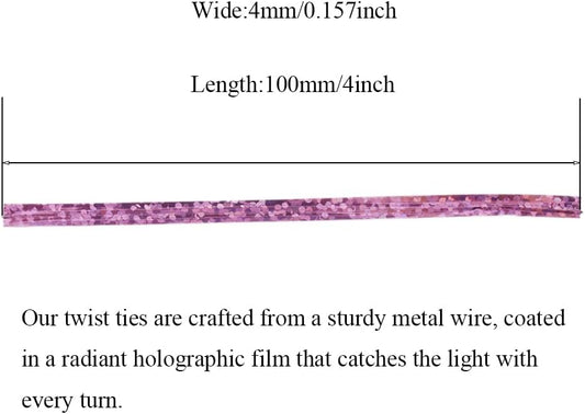 HAHIYO 300Pcs 4inches Holographic Pink Metal Twist Ties Bread Candy Coffee Bag Ties Plant Garden Twist Ties for Cellophane Treat Bags Gift Wraping Bags Plastic Bags Party Cake Present Art Crafts