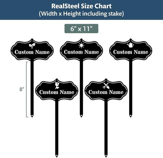 RealSteel – Customizable Seed & Plant Markers - Outdoor Herb Garden Stakes - Elegant Fruit/Vegetable Labels - Steel Plant Tags for Pots - Classy Design for Farmhouse/Greenhouse – Rose Icon