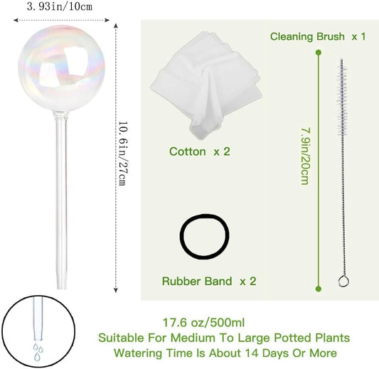 17 Oz 2 Weeks Glass Plant Watering Globes Large for Indoor Outdoor Potted Plants Self Watering Planter Insert Bulbs Water Plants While Away Vacation Devices (Iridescent Large 2-Pack)