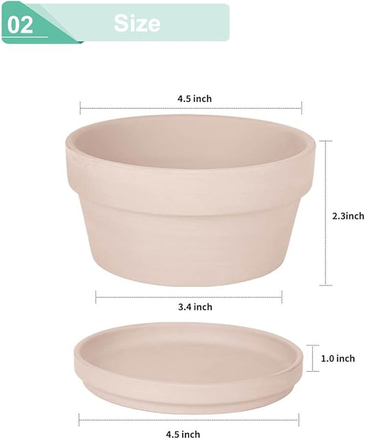 vensovo 4.5 Inch Pink Terracotta Shallow Succulent Pots - 6 Pack Terra Cotta Clay Pot with Saucer, Cacuts Indoor and Outdoor Planters with Drainage Hole