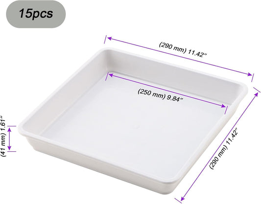 JOIKIT 15 PCS 11.4 x 11.4 Inch Square Plant Saucer, Plastic Plant Saucer Drip Tray, Square Flower Pot Tray for Indoors and Outdoor Plant Pots, 1.6 Inch Deep, White