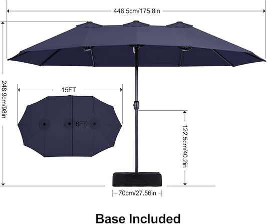 MASTERCANOPY Patio Outdoor Umbrella,15FT Double Sided Large Umbrella with Base