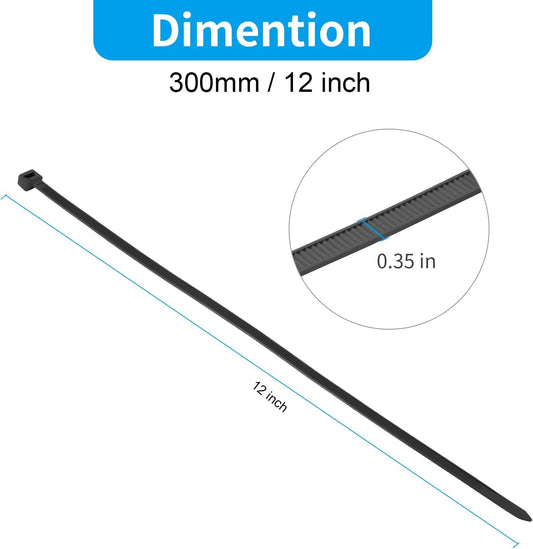 XINGO 12 inch White Zip Ties Heavy Duty 100 PCS, 200 LBS Ultra Strong Plastic Wire Ties, Large Cable Ties Extra Long Tie Wraps, Indoor and Outdoor UV Resistant