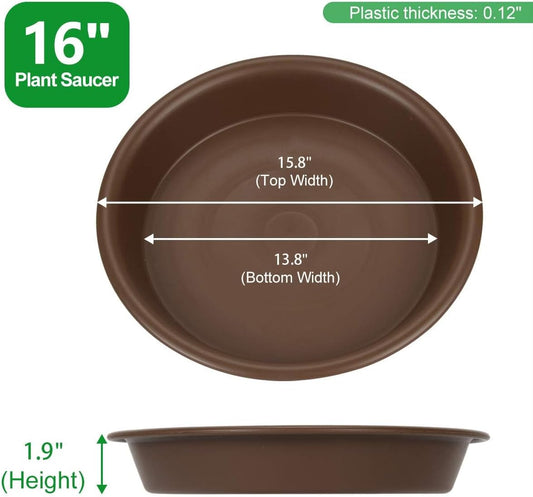 TITE Plant Saucer 16 inch,Heavy Large Planter Durable Thicker Plastic Plant Trays for Indoors and Outdoor,Plant Saucer Drip Trays,Brown (16 inch,Brown) Pack of 3