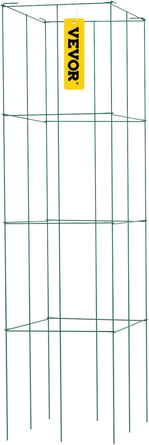 VEVOR Tomato Cages, 14.6" x 14.6" x 39.4", 6 Packs Square Plant Support Cages, Green PVC-Coated Steel Tomato Towers for Climbing Vegetables, Plants, Flowers, Fruits