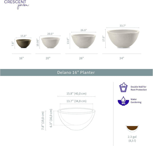 Crescent Garden Delano Bowl Planter, Indoor Outdoor Round Shallow Plant Pot for Water Garden, Bonsai Plant Pots, Succulents with Drain Hole - Double Walled Bowl Lotus Pot, 16" W (Old Bronze)