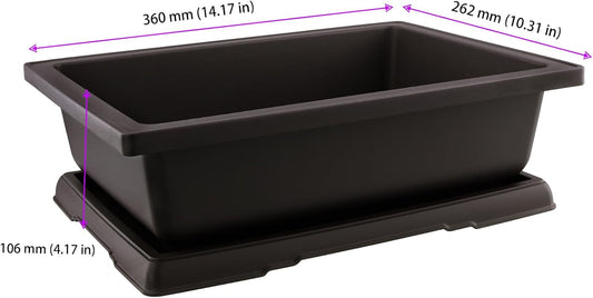 2 PCS 14 Inches Plastic Bonsai Training Pots, Rectangular Bonsai Tree Pots with Trays, Large Plastic Bonsai Container for Indoor, Outdoor