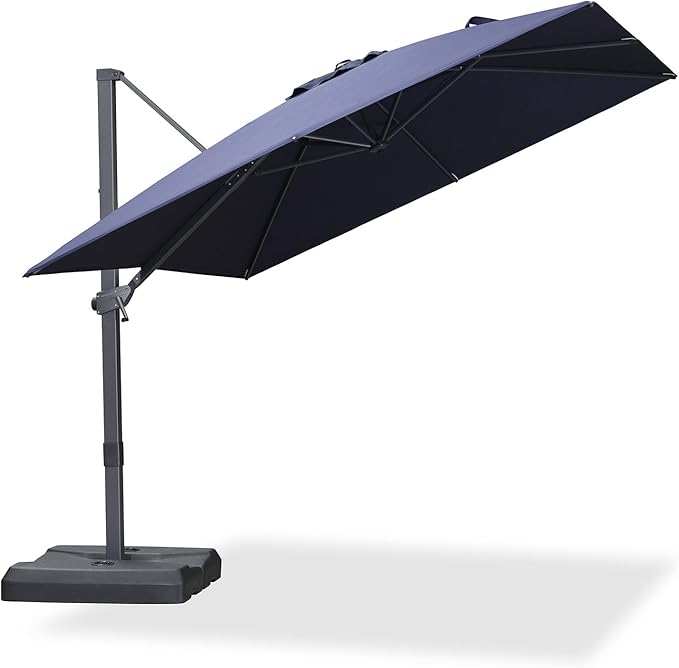 PURPLE LEAF 9' × 9' Patio Cantilever Umbrella Outdoor Square Adjustable Offset Umbrellas with 360-degree Rotation and 8 Heavy Duty Metal Ribs for Garden Deck Pool Navy Blue