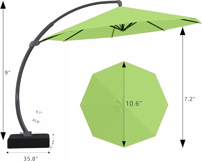 Outdoor Patio Umbrella with Sand Bag Included, 11 FT Deluxe Curvy Cantilever Umbrella Offset Hanging Umbrella with 360° Rotation for Market, Pool, Garden, Backyard, Deck