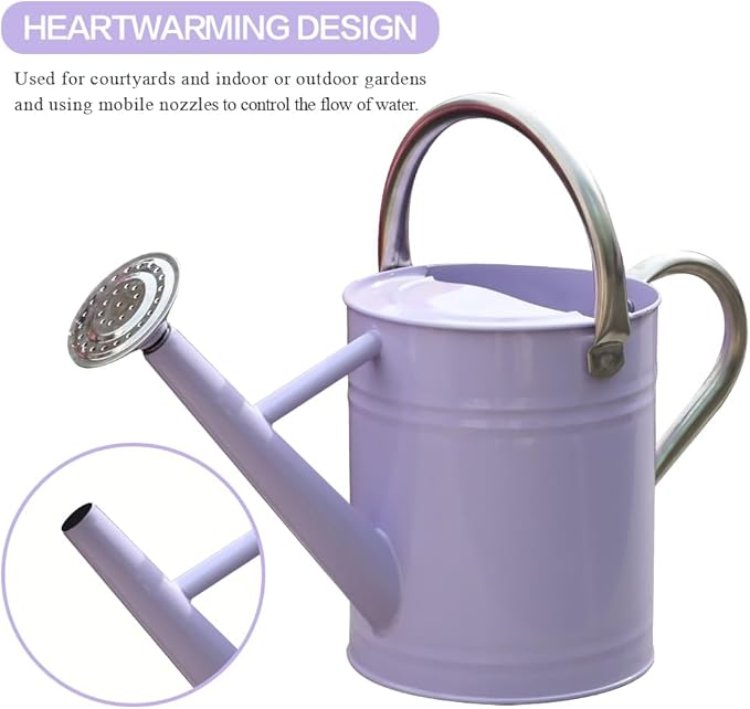 Metal Watering Can, One Gallon Watering Cans Stainless Steel for Outdoor Indoor Garden Plants Watering (Stainless Steel Handle Purple)