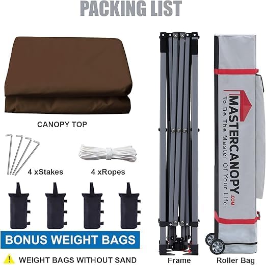 MASTERCANOPY Heavy Duty Pop-up Canopy Tent with Sidewalls (10x10,Brown)