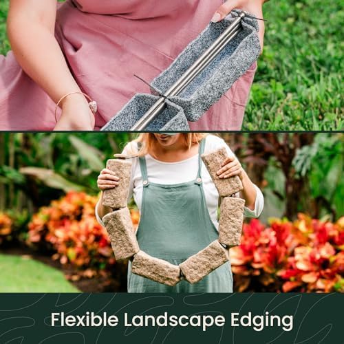 Beuta Landscape Edging | Garden Edging Border | Faux Stone Bricks for Lawn edging, Flower beds, Pathways & Yard Edging– 10 Packs | Each Section Has 6 Bricks 48"L x 4"W x 2.25"H | 30 Spikes|Cobblestone