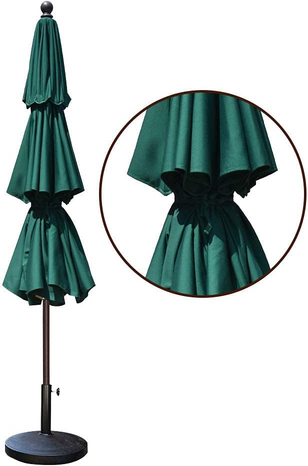 EliteShade USA 10-Year-Non-Fading 11Ft 3 Tiers Market Umbrella Patio Outdoor Cylinder Auto Push-up Table Umbrella with Ventilation, Forest Green