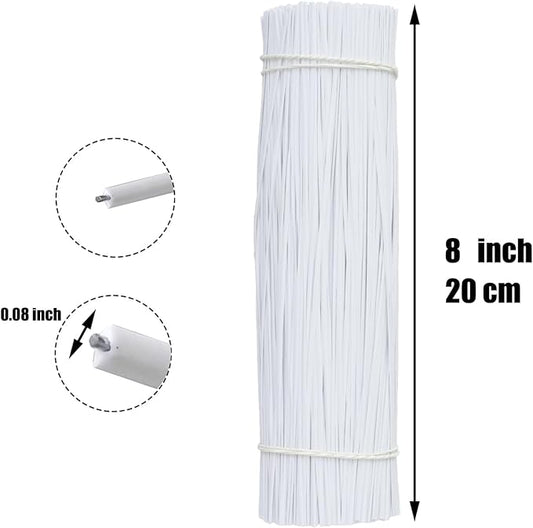 1000 pcs 8 inch White Cable Twist Ties Plastic Twist Ties with Rugged Metal Innercores Reusable Fastening Cable Cord Wire Ties
