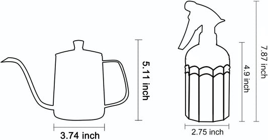 OFFIDIX Watering Can for Indoor Plants Long Spout Metal Stainless Steel 21 oz/600 ml Small Watering Can with 14 oz/400ml Glass Plant Mister Spray Bottle for Plants Bonsai