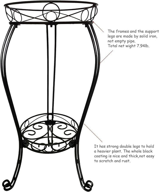 28.4 inches Tall Metal Plant Stand 11.8 Dia for Indoor or Outdoor use,2 Tier Heavy Duty Flower Pot Stand Rack 11.8 inches Diameter Holds Big Heavy Plants,Black (28.4 INCHES TALL)