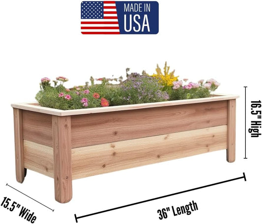 Handmade Custom Heavy Duty Rectangular Raised Cedar Wood Garden Planter Box – 46", 36", 24" – Indoor/Outdoor Farmhouse Style for Flowers & Vegetables – Made in USA (36" L x 15.5" W x 16.5" H)