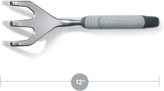 Woodland Tools Heavy Duty Hand Cultivator, 3-Prong Garden Claw Tiller Tool with Anodized Aluminum Head and Soft Ergonomic Grip, Manual Soil Cultivator for Weeding, Digging, and Breaking Up Dirt