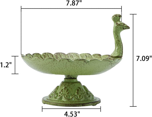 Cast Iron Bird Baths for Outdoors,Cast Iron Bird Feeder, Metal Bird Bath,Vintage Peacock Shape,Home Garden Lawn Yard Table Decorations(Light Green)