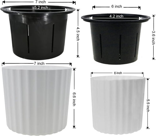 MUZHI Orchid Pot with Slotted Mesh and Holes, Plastic Round Self Watering Planter for Indoor Plants,Flowers,Herbs 3sets and 2sizes, White 7 inch