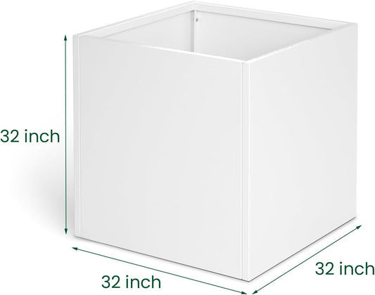 White Steel Planter Square Outdoor Planters Galvanized Steel Planter Box Indoor Metal Large Planters Cube Heavy Duty Flower Pot 32 Inch Modern Commercial Residential for Trees Patio Deck Yard Garden