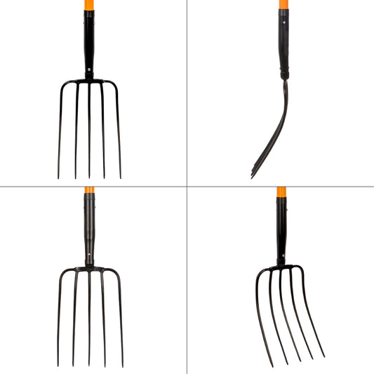 Pitch Fork for Gardening, 5 Tine Pitchfork Heavy Duty with Fiberglass Handle, 58 Inches