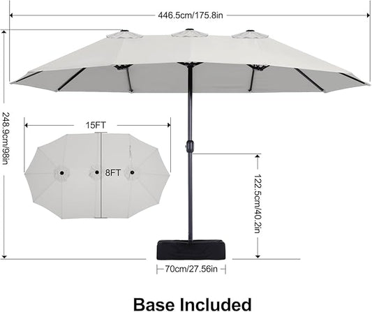 MASTERCANOPY Patio Outdoor Umbrella,15FT Double Sided Large Umbrella with Base