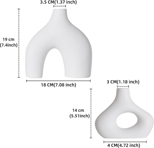 CEMABT White Ceramic Vase Set of 2 for Modern Minimalist Bohemian Decor,Round Matte Donut Vases for Pampas Grass-Perfect for Living Room, Dining Table, Office Bedroom Shelf Decor Entryway, Console