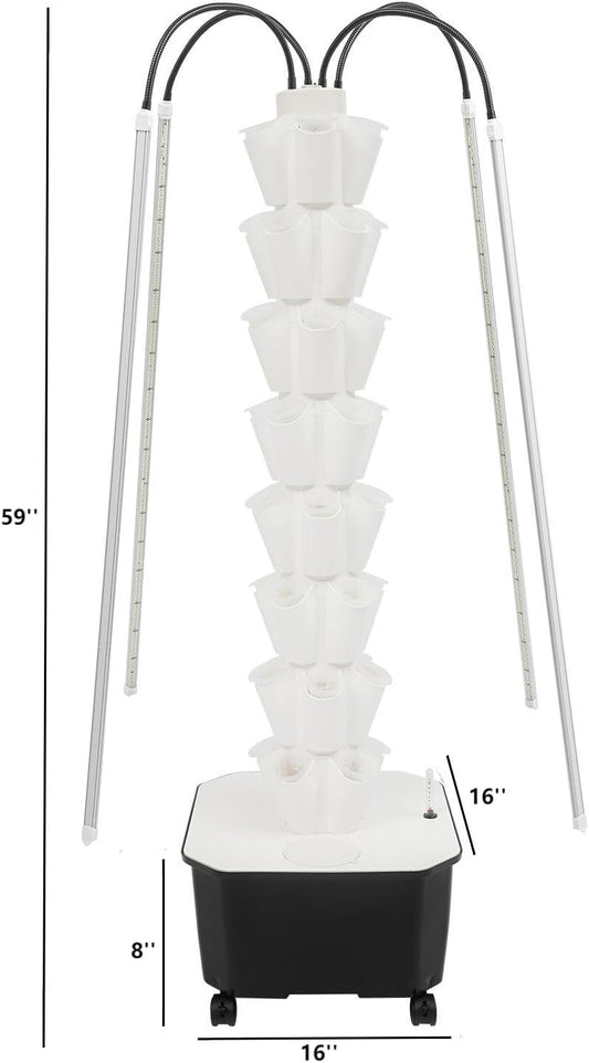 Hydroponic Growing Tower System Kit, 40-Plant Vertical Hydroponics Garden Tower with LED Grow Light, for Outdoor Indoor Herbs Fruits Vegetables Smart Garden Planter Kit