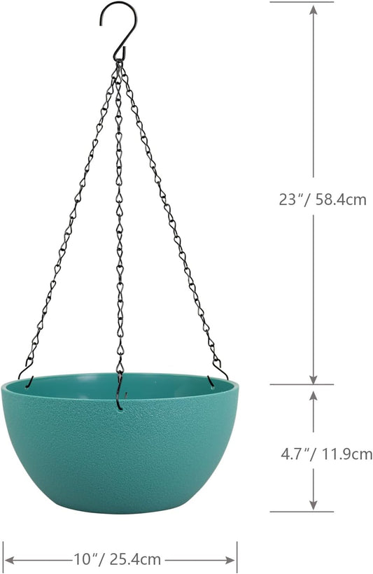 10 inch Hanging Planters for Outdoor Indoor Plants with Drainage Holes and Chain, 2 Pack Round Hanging Flower Pots for Garden Home Porch Decor, Blue Green