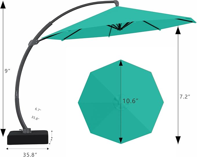Outdoor Patio Umbrella with Sand Bag Included, 11 FT Deluxe Curvy Cantilever Umbrella Offset Hanging Umbrella with 360° Rotation for Market, Pool, Garden, Backyard, Deck