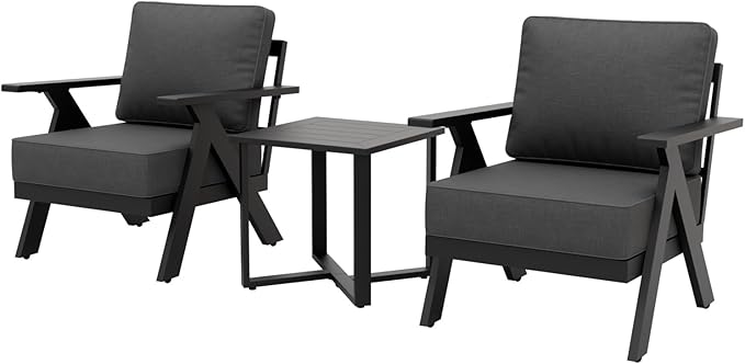 EAGLE PEAK Urban Slate 3 Piece Outdoor Bistro Set Modern Patio Chairs and Table, Outdoor Furniture Set for Balcony Porch Deck or Backyard, Black/Gray