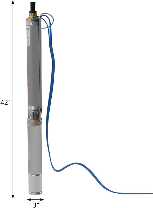 Deep Well Submersible Pump AC 110V 750W Electric Submersible Water Pump, 16 GPM Flow, 380ft Lift, Farm Ranch Irrigation Submersible Bore Hole Deep Well Pump 3420 RPM