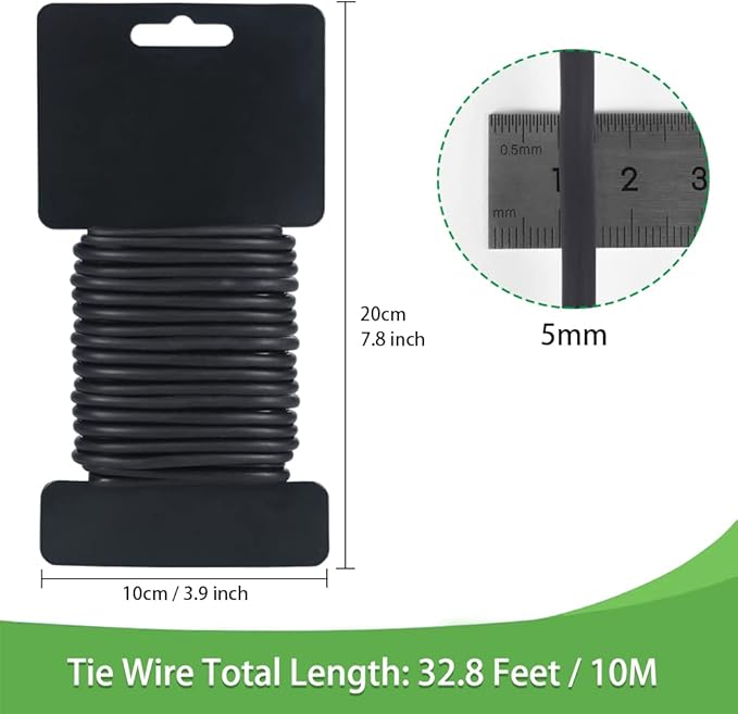 Tenn Well 5mm Plant Ties, 32 Feet Soft Garden Wire Ties for Tomato Plants, Climbing Roses and Cucumbers (2PCS X 16 Feet, Black)