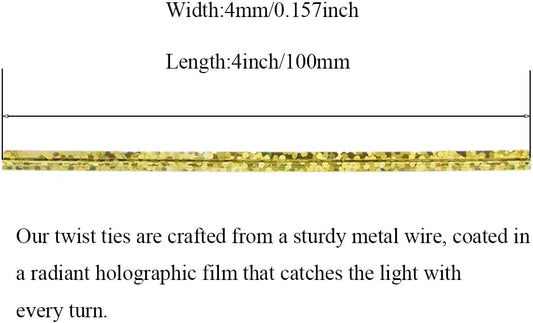 HAHIYO 300Pcs 4inches Holographic Gold Metal Twist Ties Bread Candy Coffee Bag Ties Plant Garden Twist Ties for Cellophane Treat Bags Gift Wraping Bags Plastic Bags Party Cake Present Art Crafts