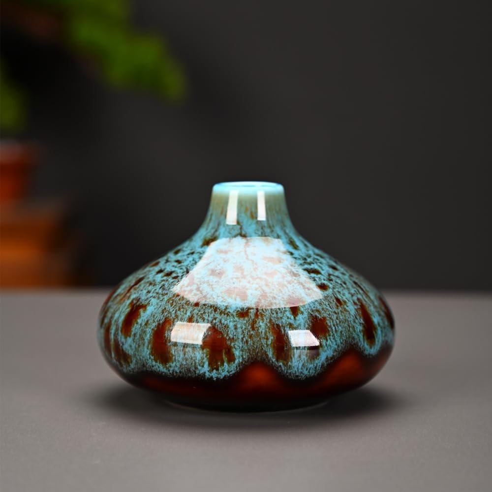 Ceramic Bud Vase Set, Fambe Blue Glazed Finish, Decorative Flower Vases (Blue-Set of 6)