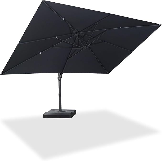 PURPLE LEAF 10' × 13' Patio Cantilever Umbrella Outdoor Rectangle Adjustable Offset Umbrellas with 360-degree Rotation and 8 Heavy Duty Metal Ribs for Garden Deck Pool Gray