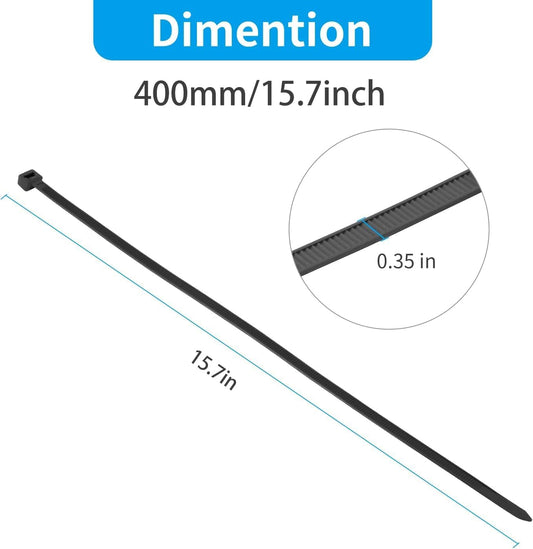 XINGO 16 Inch Black Large Zip Ties Heavy Duty 500 Pack, 200 LBS Ultra Strong Plastic Wire Ties, Large Cable Ties Extra Long Tie Wraps, Indoor and Outdoor UV Resistant