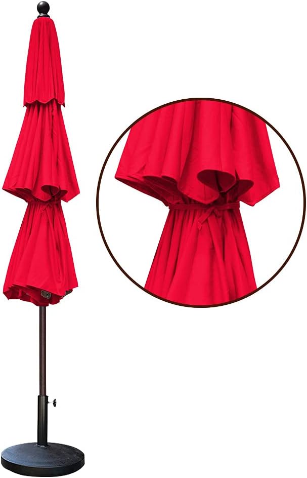 EliteShade USA 10-Year-Non-Fading 11Ft 3 Tiers Market Umbrella Patio Outdoor Cylinder Auto Push-up Table Umbrella with Ventilation, Logo Red