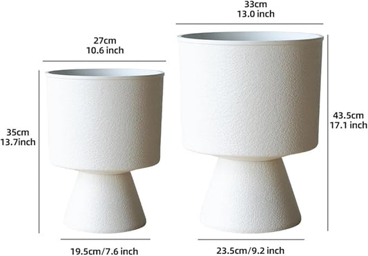 Lookat Modern Hourglass Planter, Indoor Decorative Plastic Plant Container, Textured Metal Look, Contemporary Home Garden Pot (White, CUP003 Small+Medium)