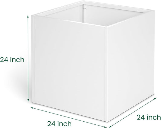 White Steel Planter Square Outdoor Planters Galvanized Steel Planter Box Indoor Metal Large Planters Cube Heavy Duty Flower Pot 24 Inch Modern Commercial Residential for Trees Patio Deck Yard Garden